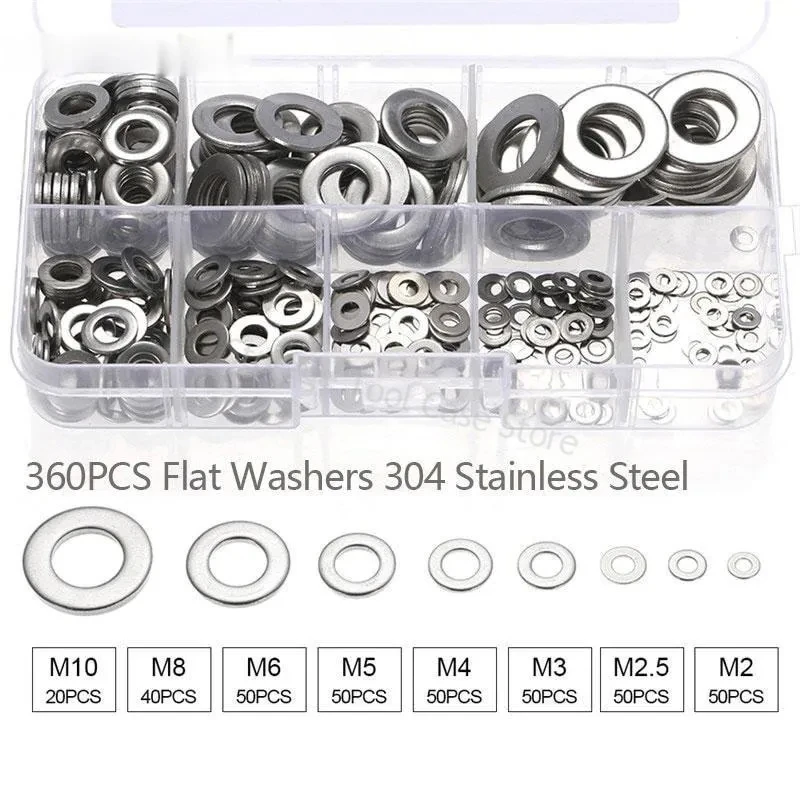 Description Picture 2 of item360pcs Flat Washer Set Stainless Steel M2 M2.5 M3 M4 M5 M6 M8 M10 Ring Gasket Set Plain Washers Metal Washer Assortment Kit