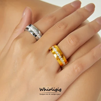 Semplici anelli in acciaio inossidabile per donna, zircone rotondo intarsiato, placcato oro, anello da dito impermeabile, regalo di gioielli con fascino