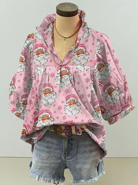 Women Santa Claus Print Pullover Top