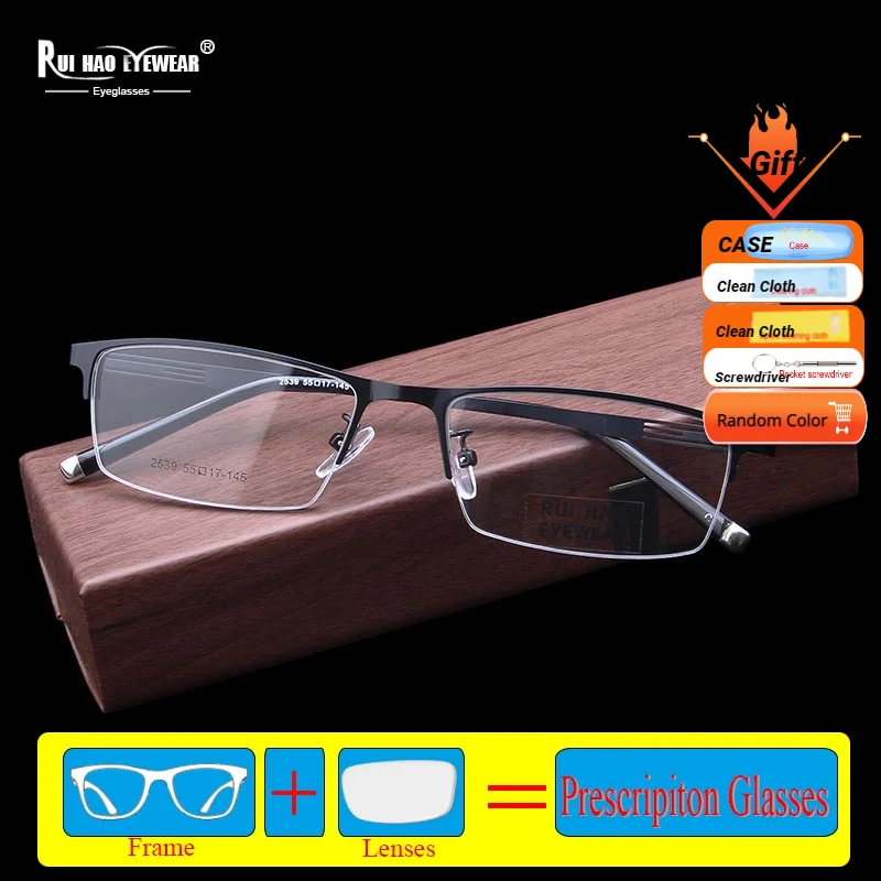 

Half Rimless Prescription Eyeglasses Unisex Rectangle Glasses Frame Fill Resin Lenses Customize Progressive Spectacles Reading