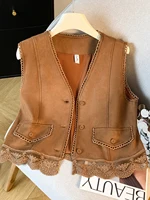 Lace Embroidery Patchwork Women's Vest Large Size Design Sensation Casual Outerwear Top Comfortable Breathable Autumn Faion