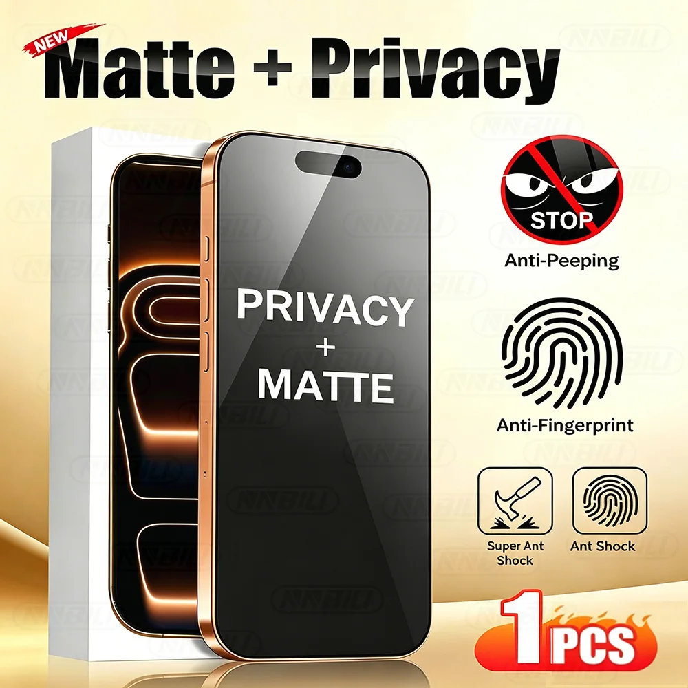 NNBILI 1-5pcs Privacy Anti-Spy Matte Tempered Glass Screen Protector, Full Coverage, Smooth Touch, Anti-Fingerprint,for iPhone