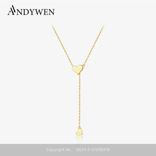 ANDYWEN-Pendentif JOCoussins réglable en argent regardé 925 pour femme, collier à breloques, tour de cou goutte, bijoux de luxe rebrodés 1