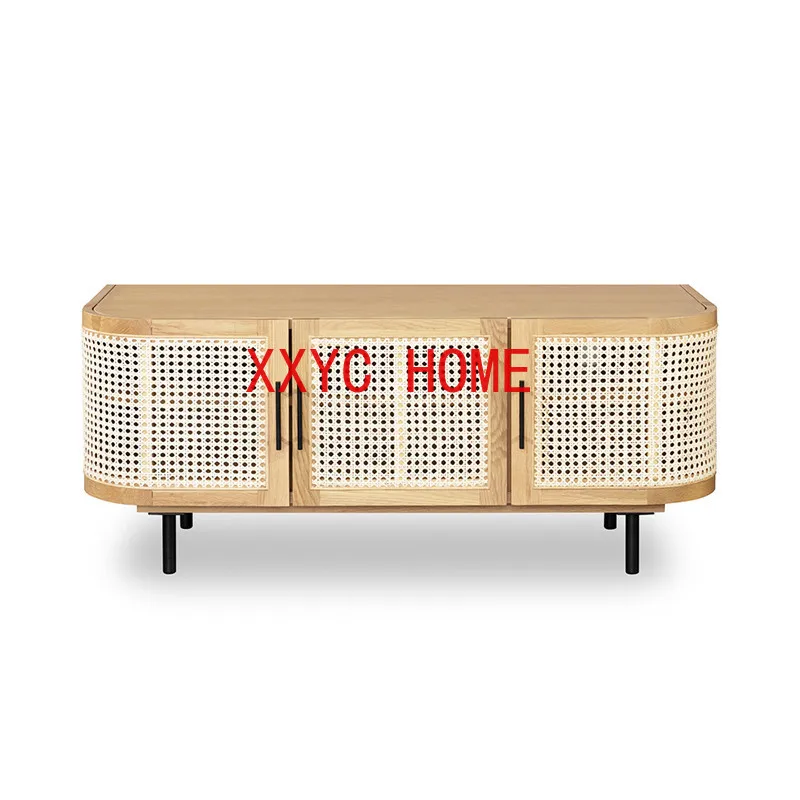 

Solid Wood Rattan TV Cabinet Locker Simple Modern Storage Cabinet