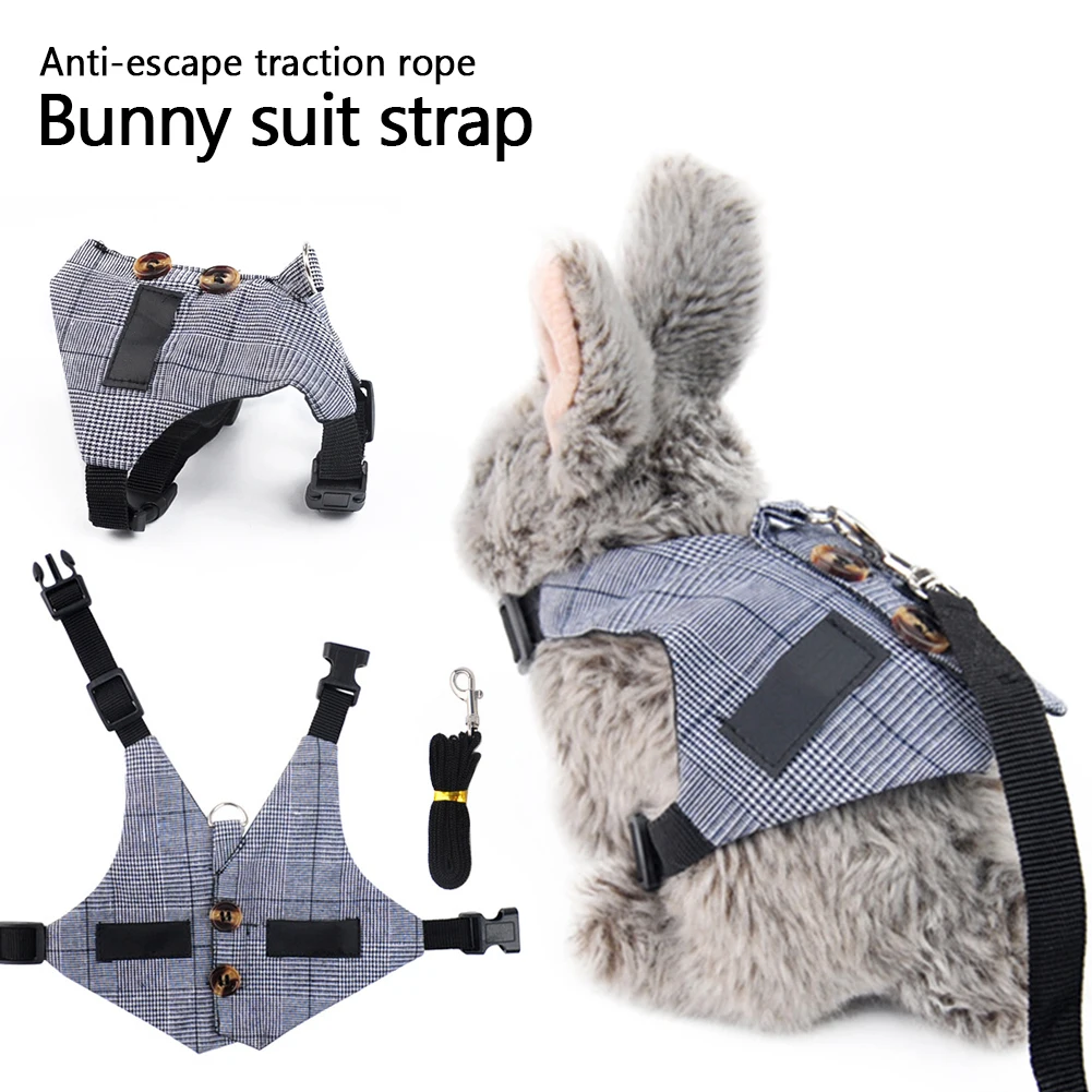 Rabbits-Suit-Vest-Small-Pet-Gray-Plaid-Harness-Adjustable-Breathable ...