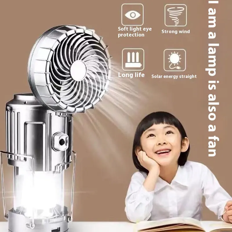 Camping Light Portable Lanterns Camping Lamp Camping Lantern Portable Camping Lanterns Electric Fan 1500mAh LED Solar Power Hanging Tent Rechargeable with Fan