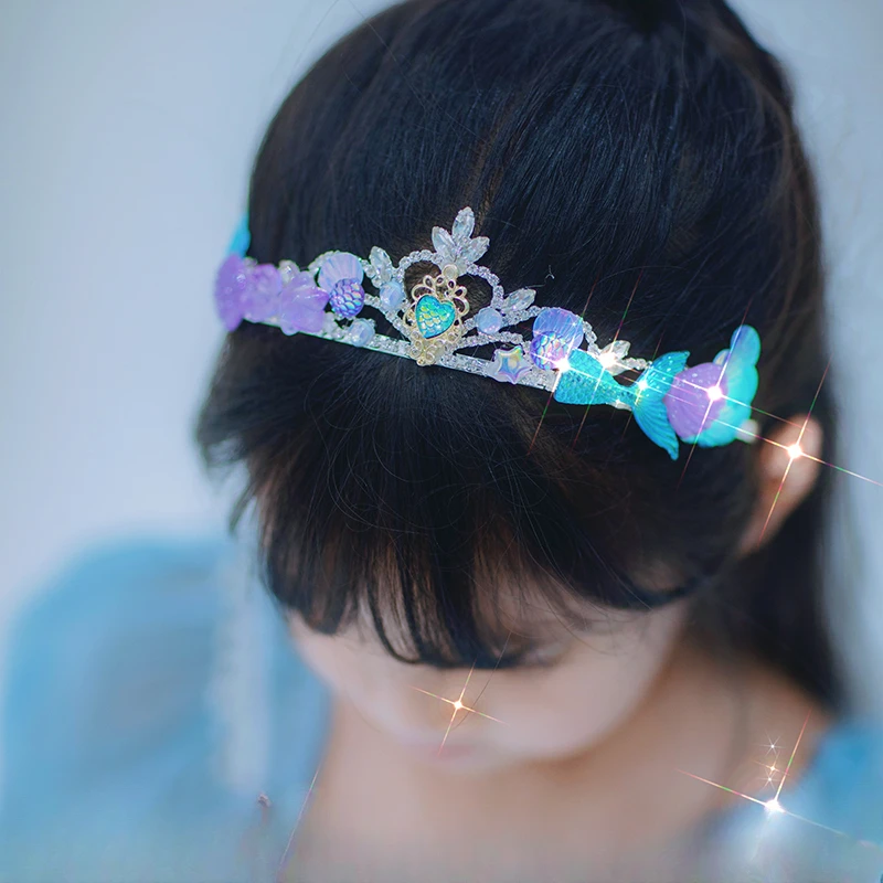Girls Princess Crown Headgear Light Luxury Crown Girls Children Headband Mermaid