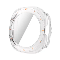 Premium Hard Case with Tempered Glass Screen Protector - Bumper Accessories for Watch 7 Ultra 47mm (Clear Orange)