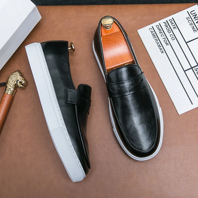 Men Business Vulcanized Shoes Casual Lightweight Comfortable Fashionable Small Leather Shoes Outdoor Walking Loafers Size 38-48 5