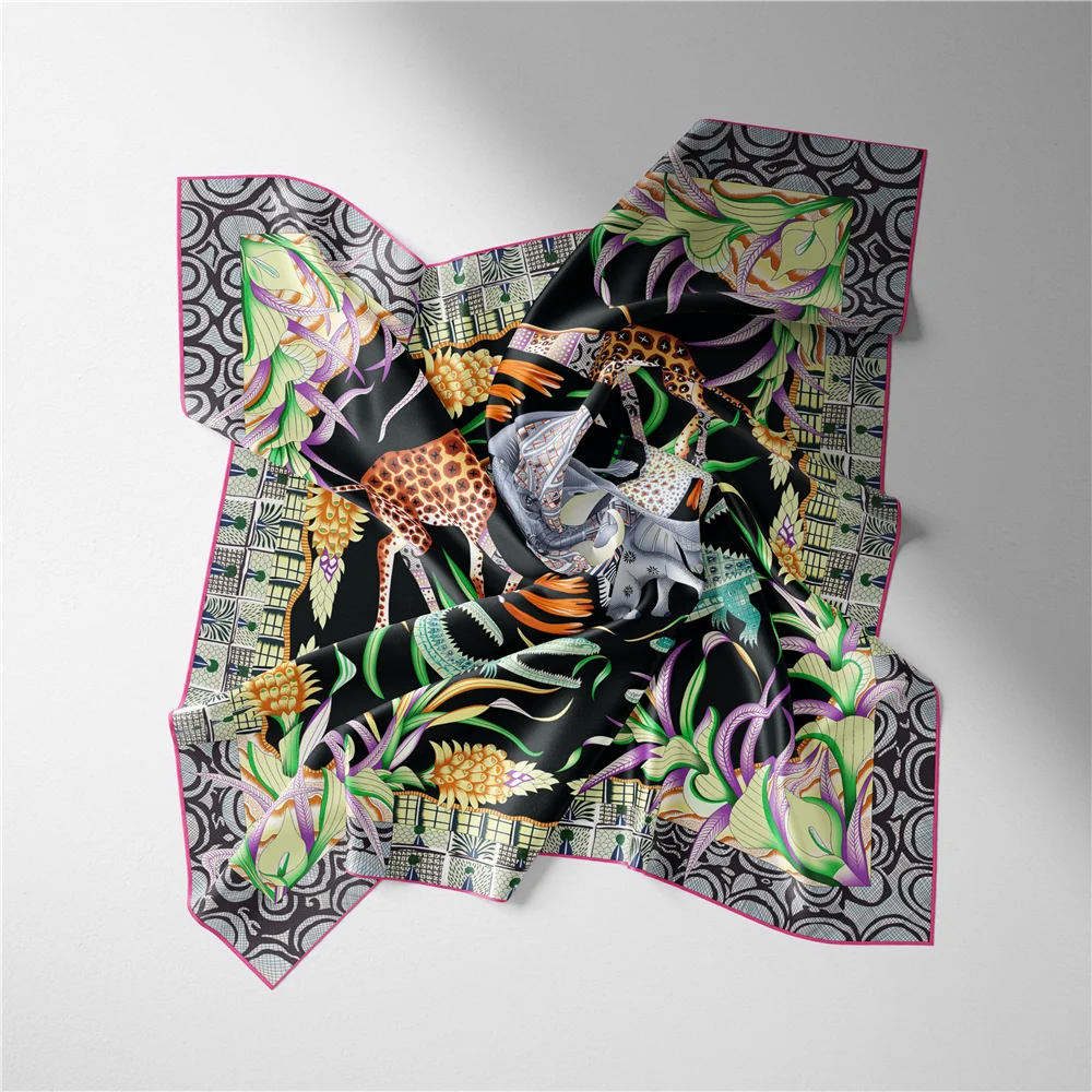 53 cm Elefant Giraffe Zebra Quadrat Schal Marke Design Pferd Luxus Seide Frauen Schal Bandana Stirnband Mode Hijab Halstuch – Detail 11