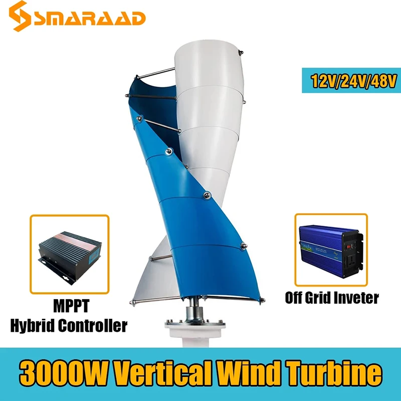 

3000W Wind Tubine Generator 24V 48V Vertical Turbine Alternative Free Energy Windmill MPPT Hybrid Controller Off Inverter