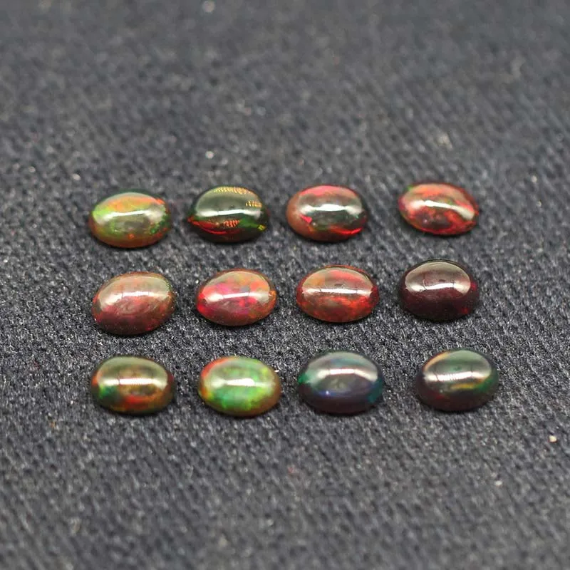 Black Opal Flat Bottom Smooth Surface Round Cut Loose Natural Gemstone for Jewelry Making and Collection