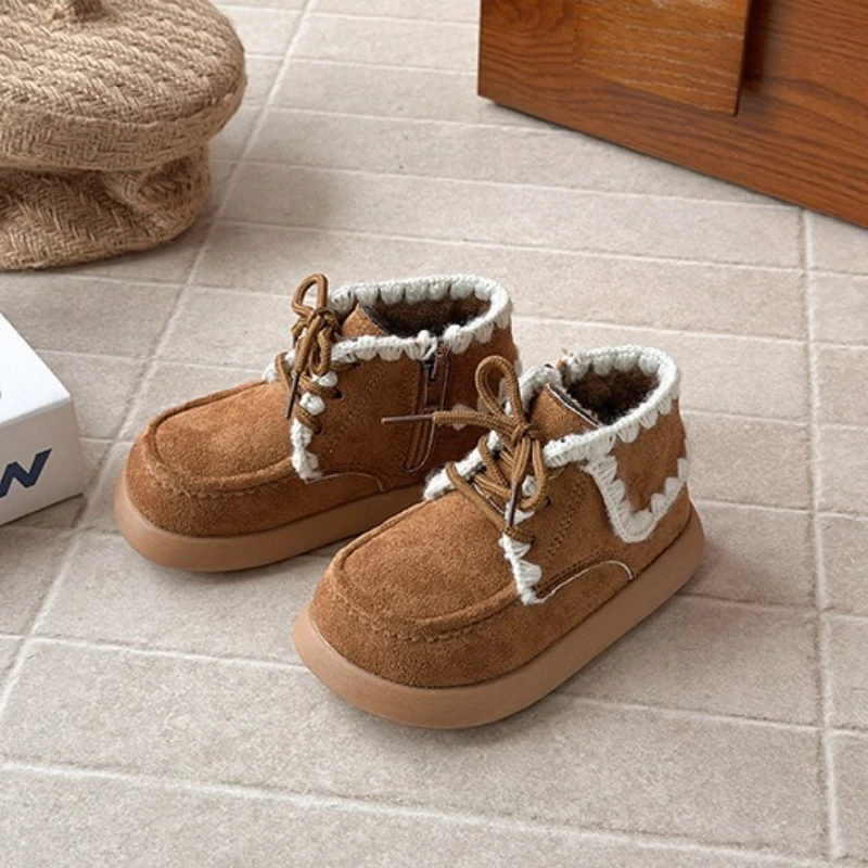 Girls Winter Retro Short Boots Soft Anti Slip Princess Shoes