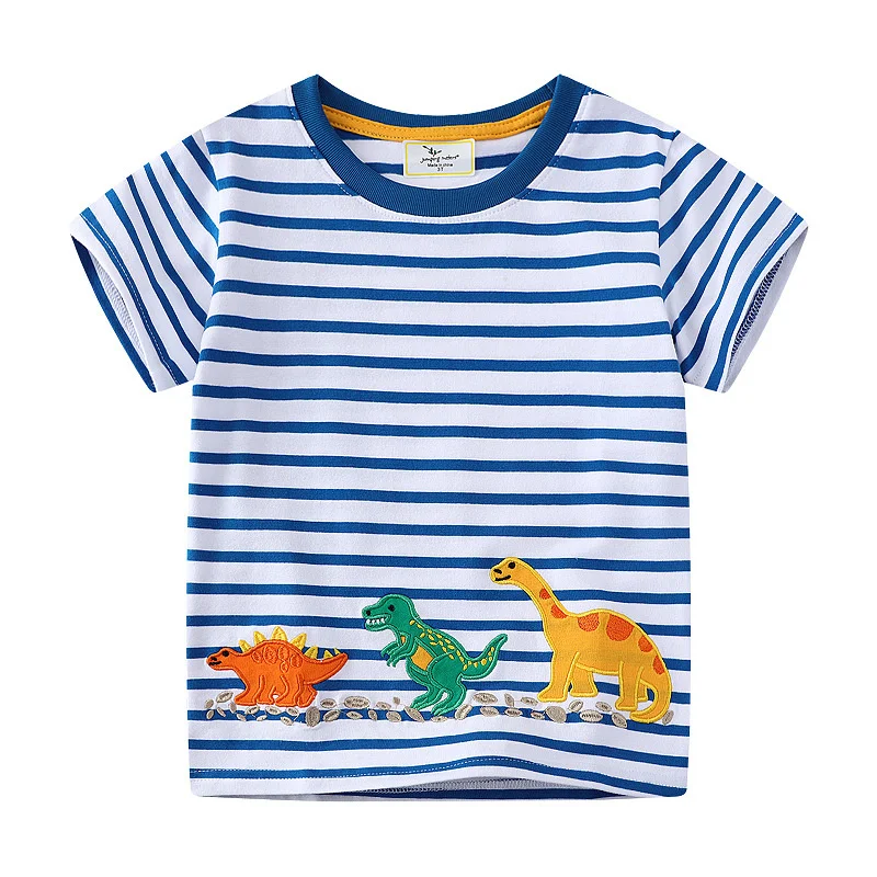Jumping Meters Kids T-Shirts 2-7T Summer Cotton Fashion Tops Embroidered Animals Dinosaurs for Boys And Girls Baby Clothes