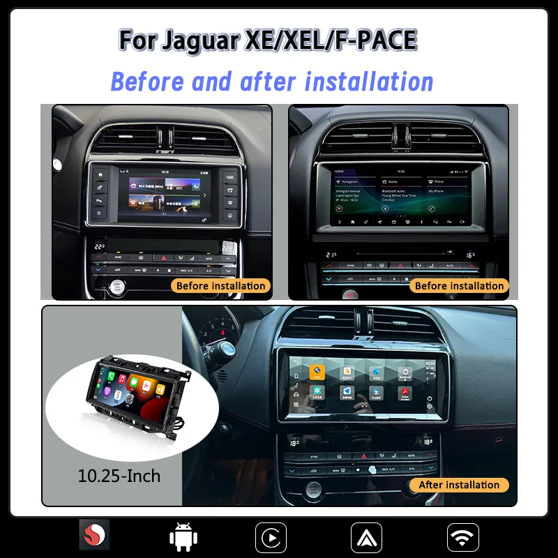 Radio Multimedia para Auto de 10.25 Pulgadas para Jaguar XE F-PACE X760 X761 Android 14 2016-2019, Reproductor Multimedia con CarPlay y Sistema Inteligente para Auto 2