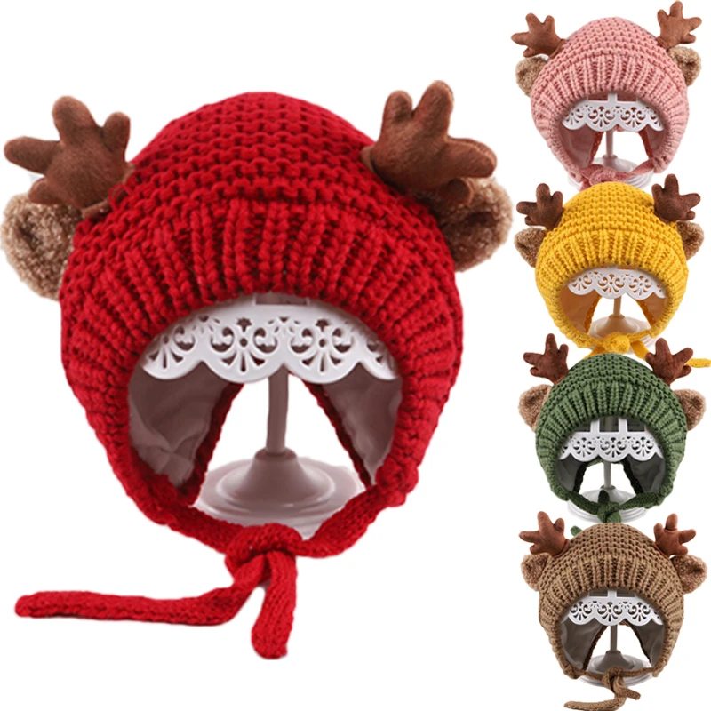 

Baby Knitted Christmas Hat Cute Elk Children Soft Beanie Cap Warm Wool Winter Beanies Hats Kids Solid Bonnet Caps Xmas Decor