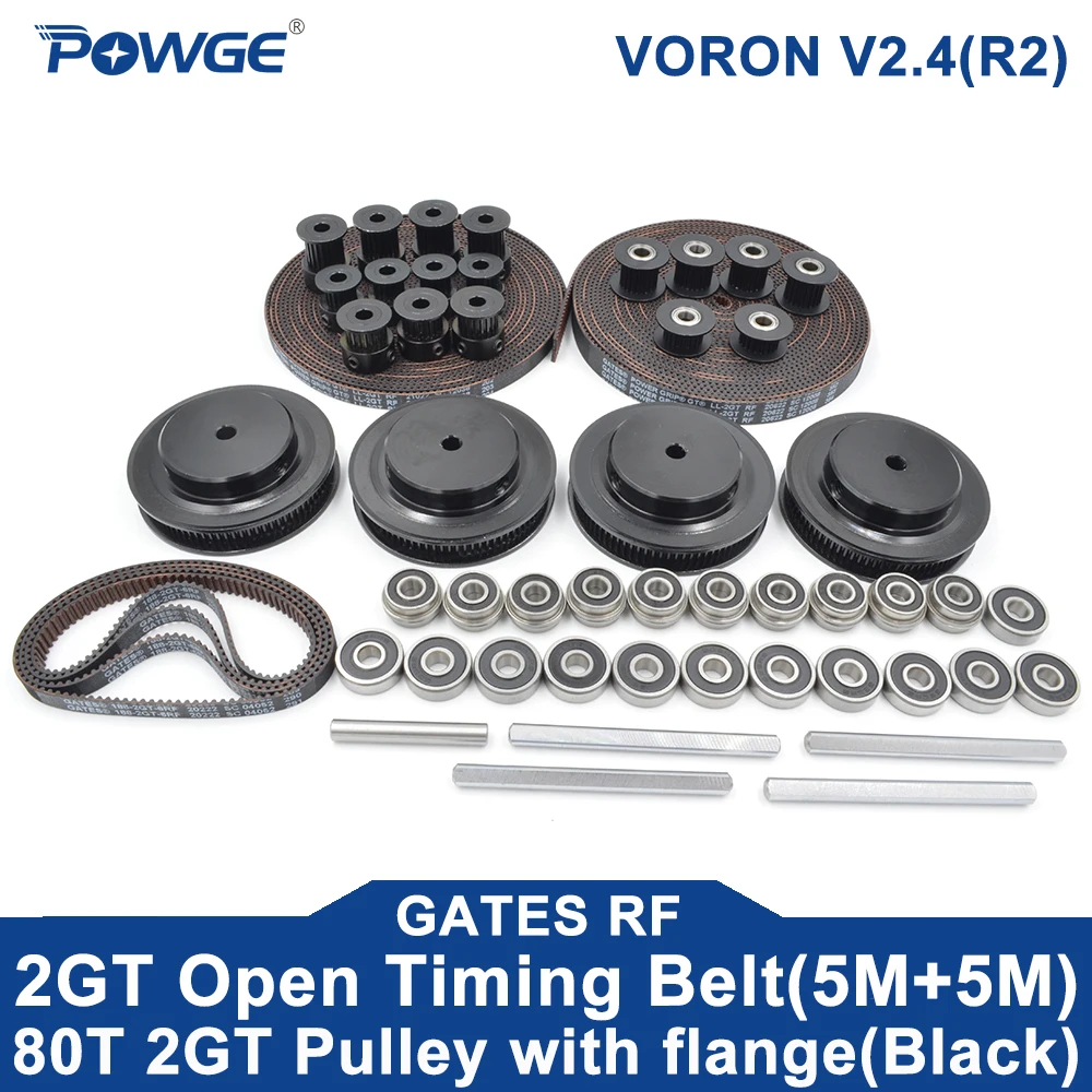VORON 2.4 R2 Motion Kit GT LL-2GT RF EPDM Timing Belt 2GT Timing Pulley 16T/20T/80T 45# Shaft F695 ABEC7 Ceramic Bearing rubber belt transmission drive belt synchronous belt