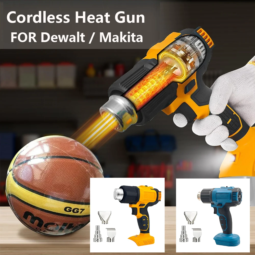Fit For Dewalt 20V Battery Cordless Heat Gun with 3 Nozzle 550℃ 300W Shrink Wrapping Hot Air Gun Power Tools 2