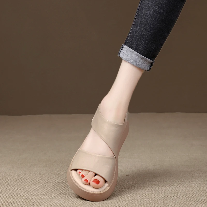 summer new wedge heel open toe casual luxury designer shoes sandals women's handmade re...