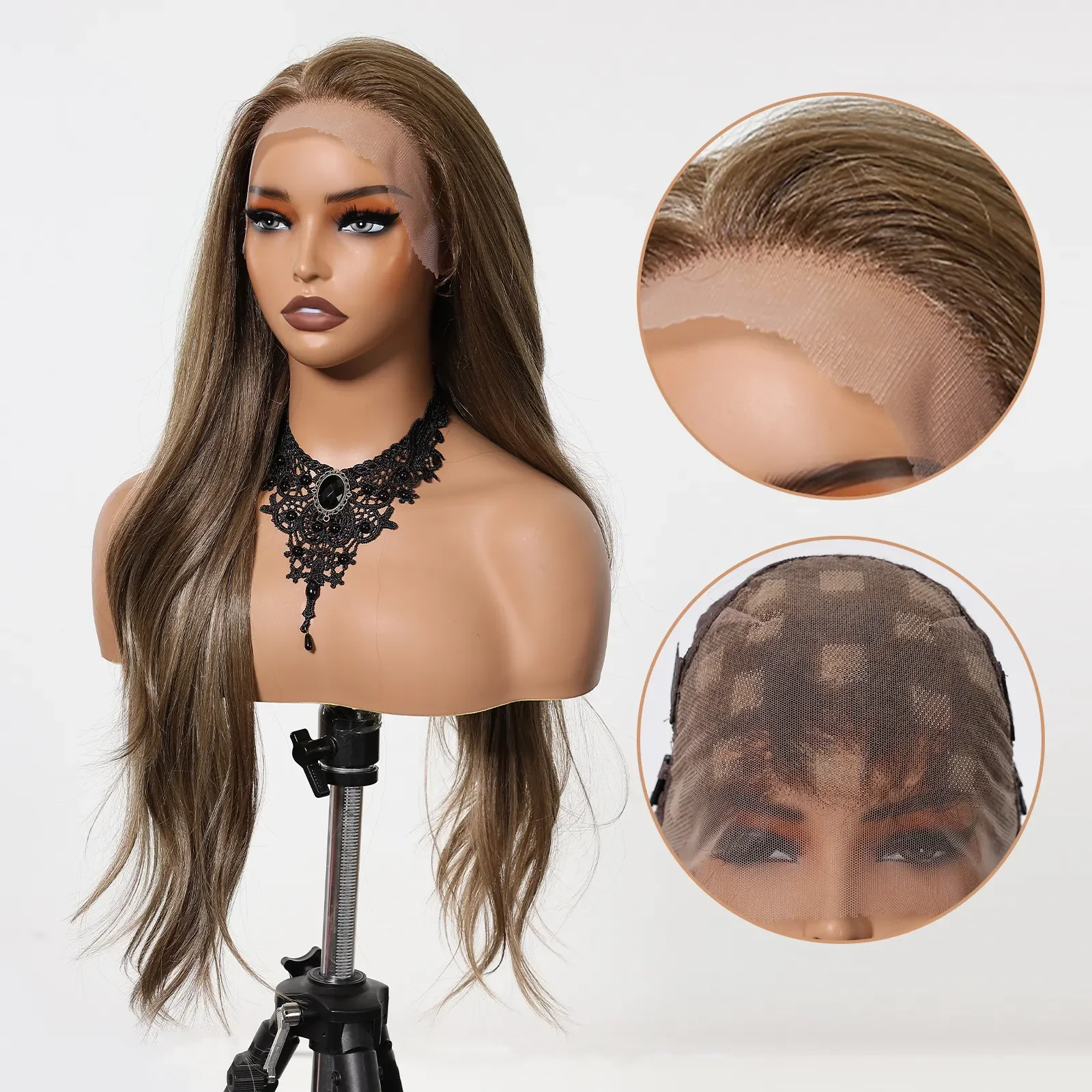 Synthetic Wig HENRY MARGU Brown Natural Synthetic Lace Front Wigs 13*6 Lace Frontal Wig Blonde Highlight Long Body Wavy Fiber Wigs for Women