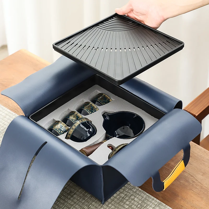 Portable Kung Fu Tea Set with Rotating Tray - طقم...