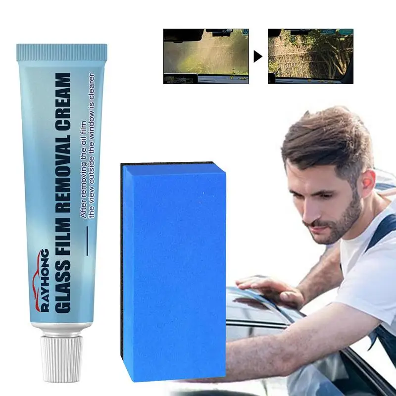 

Car Glass Oil Film Removing Paste Set Auto Glass Film Coating Agent Windshield Cleaning with Sponge for Auto Maintenance Care