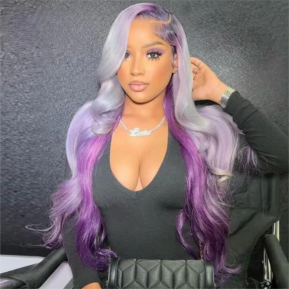 13x4-lace-front-wig-ombre-purple-with-silver-grey-body-wave-glueless-wig-human-hair-613-lace-frontal-human-hair-wigs