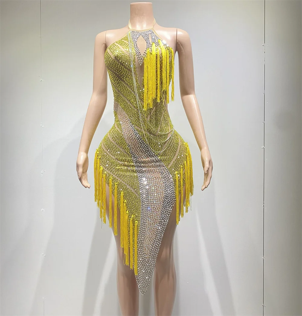 

Женское блестящее сценическое платье с лямкой на шее и открытой спиной, костюм для выступлений и танцев, одежда для ночного клуба, бара, вечеринки на день рождения