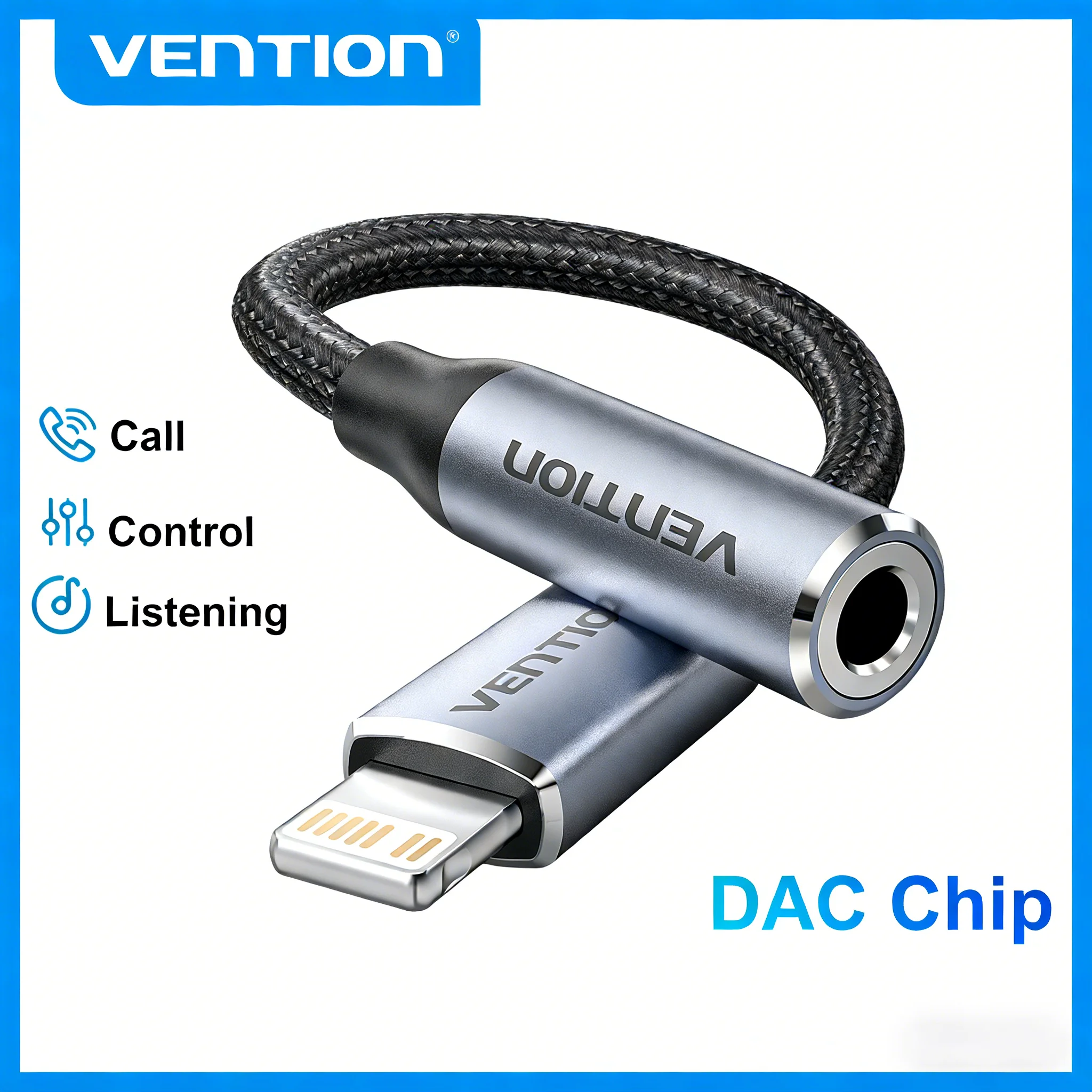 Vention Lightning to 3.5mm Adapter Headphone Audio Adapter Earphone Splitter Converter for iPhone 14 13 12 Pro Max Xr Aux Cable