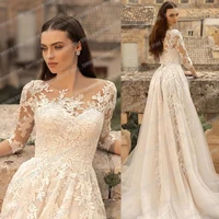 Exquisite Wedding Dresses For Women 2024 A Line Gentle Sexy Lace Applique Tulle Bridal Gowns Graceful Long Sleeve Vestido Custom 1