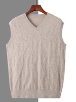Men's Cashmere Vests V-neck Sweater Pullovers 100% Mink Cashmere Knitwear Autumn Winter Sleeveless Waistcoat Thick Clothing Tops 1