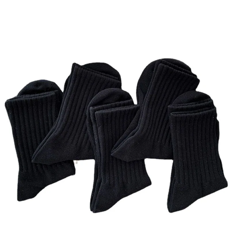 Mens Black  White Warm Socks Set - 5 Pairs Autumn Winter Sport Short Socks