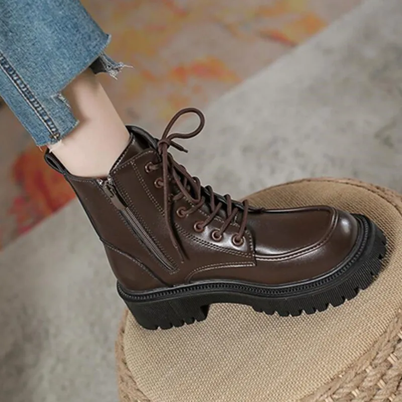 Platform Shoes Women Fashion Round Toe Boots White Soft Comfortable Boots Woman Side Zipper Round Toe Leather Knight Boots