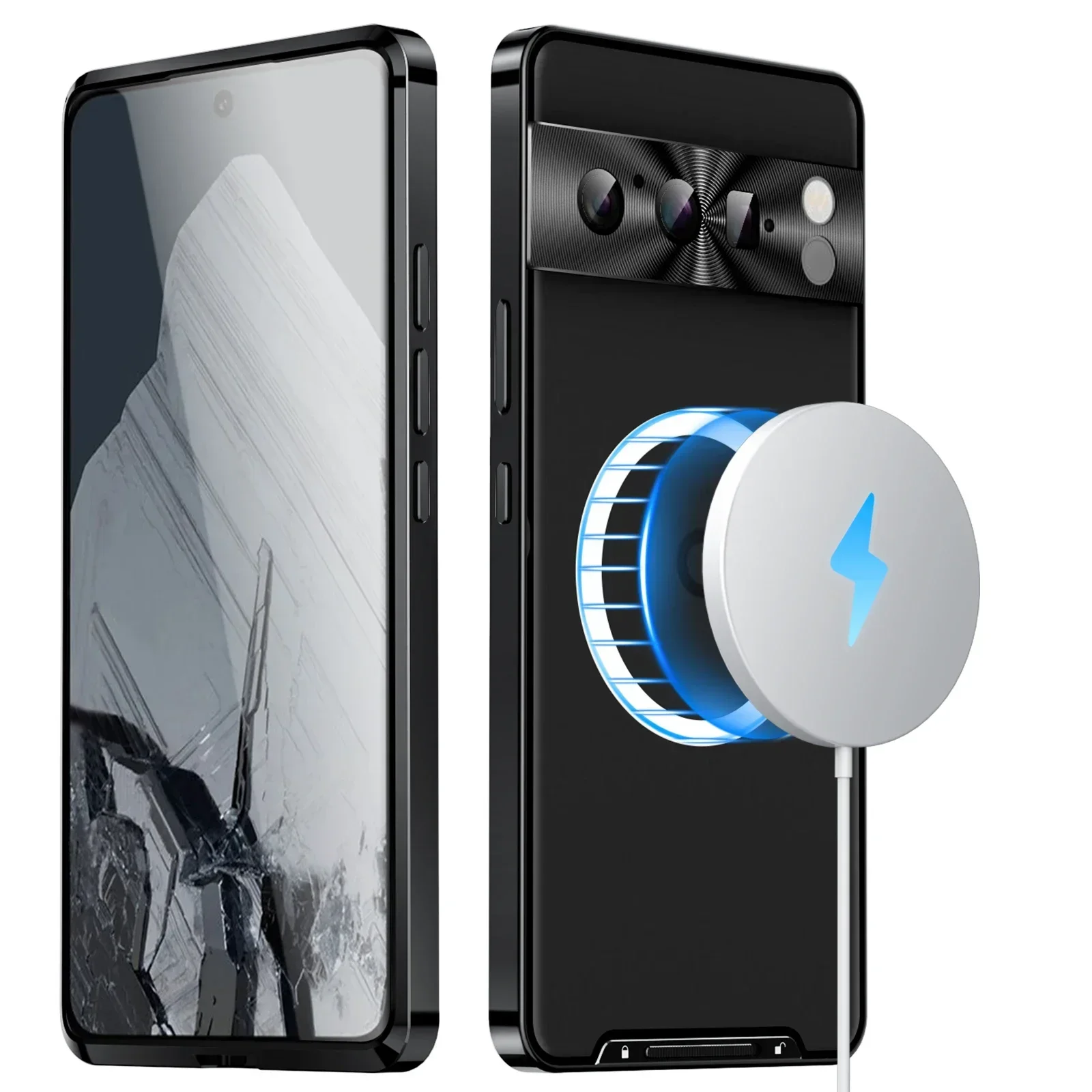 For Google 7A 7Pro 8 Pro Case Aluminum alloy HD Magnetic Magsafe wireless charge Full surround camera lens protective back cover