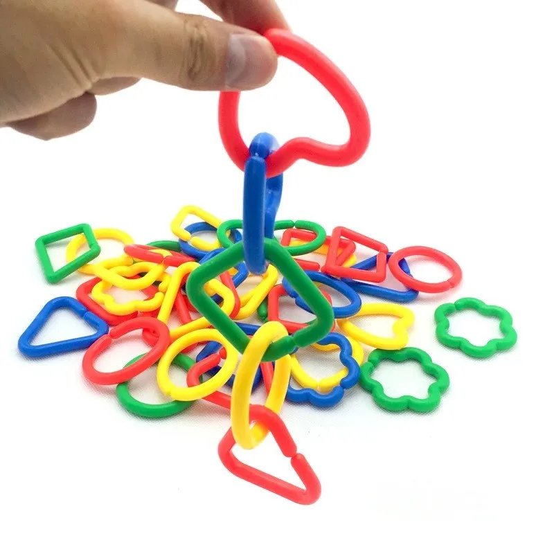 

35PCS Geometric Chain Buckle Building Blocks Educational Toys Rainbow C-Clip Hook Chain Children Action Training Interest Toys