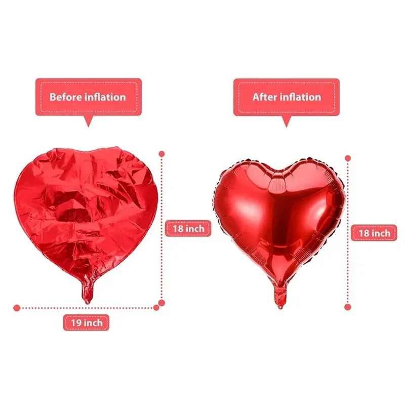 18Inch Red Heart Balloons Inflatable Love Shaped Aluminum Foil Balloon ...