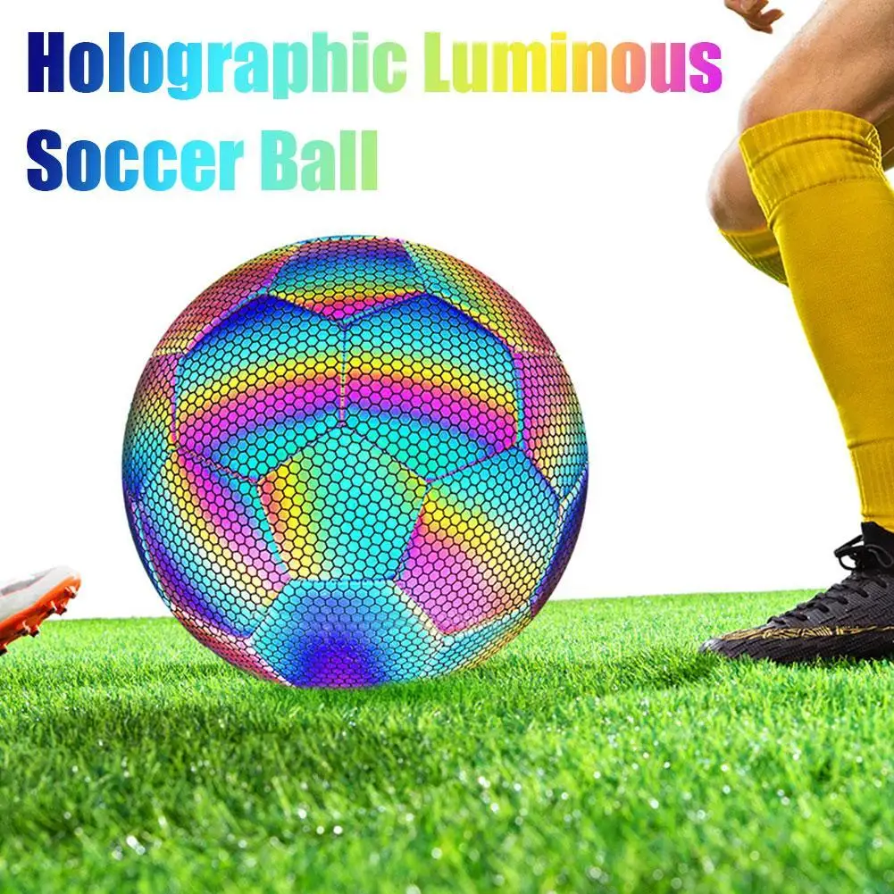 

Reflective Football with Inflator Holographic Luminous Soccer Ball for Night Games Training Child Adult Competition Soccer Ball