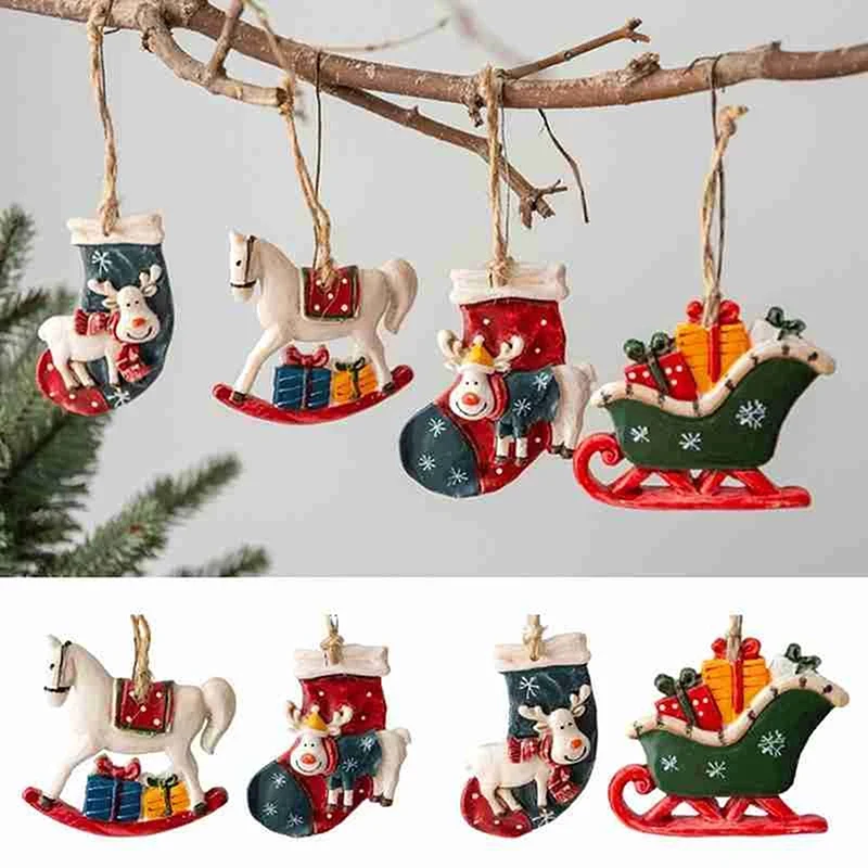 Christmas Resin Small Pendant Christmas Socks Gift Package Room Pendant Christmas Snowman Pendant Christmas Ornaments