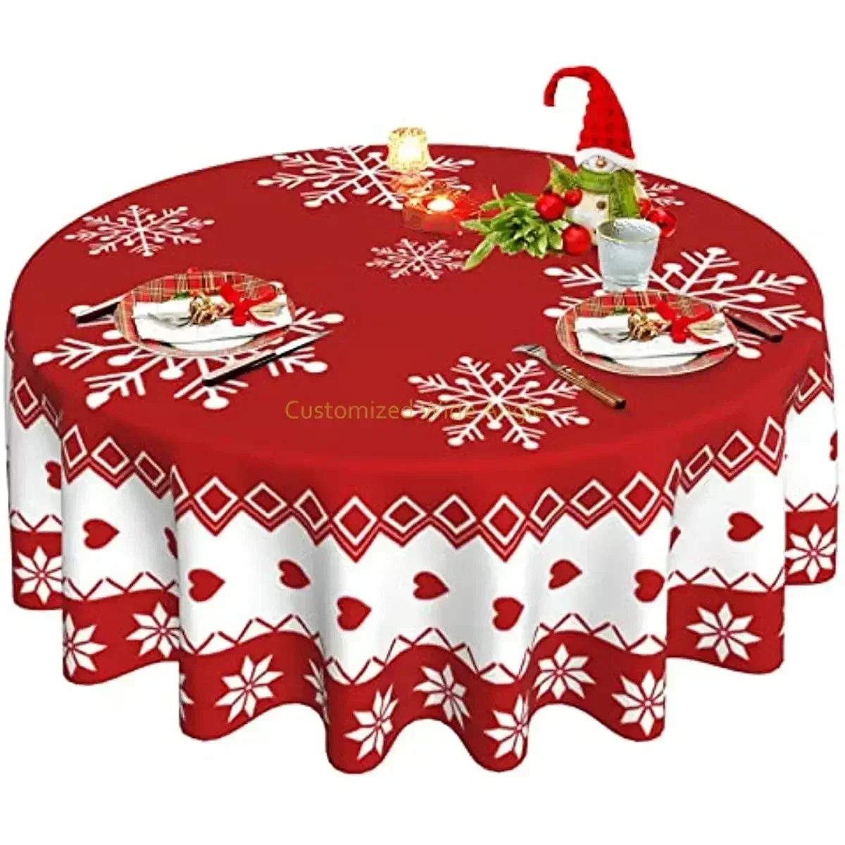 ChristmasTableClothRedRoundChristmasTablecloth60InchWashable