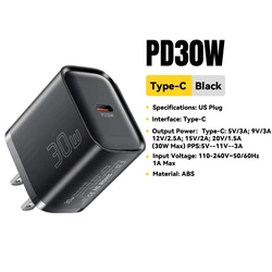 Essager Mini 30W Type C Fast Charger and Travel Adapter - 30W Black US Plug