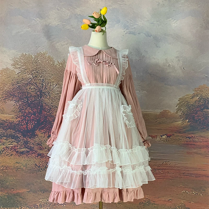 Японское кружевное Сетчатое платье для женщин, милая Лолита, девушка Мори, прозрачная накидка Kaili, платье на бретелях JSK, Японское кружевное Сетчатое платье для женщин, милая Лолита, девушка Мори, прозрачная накидка Kaili, платье на бретелях JSK,