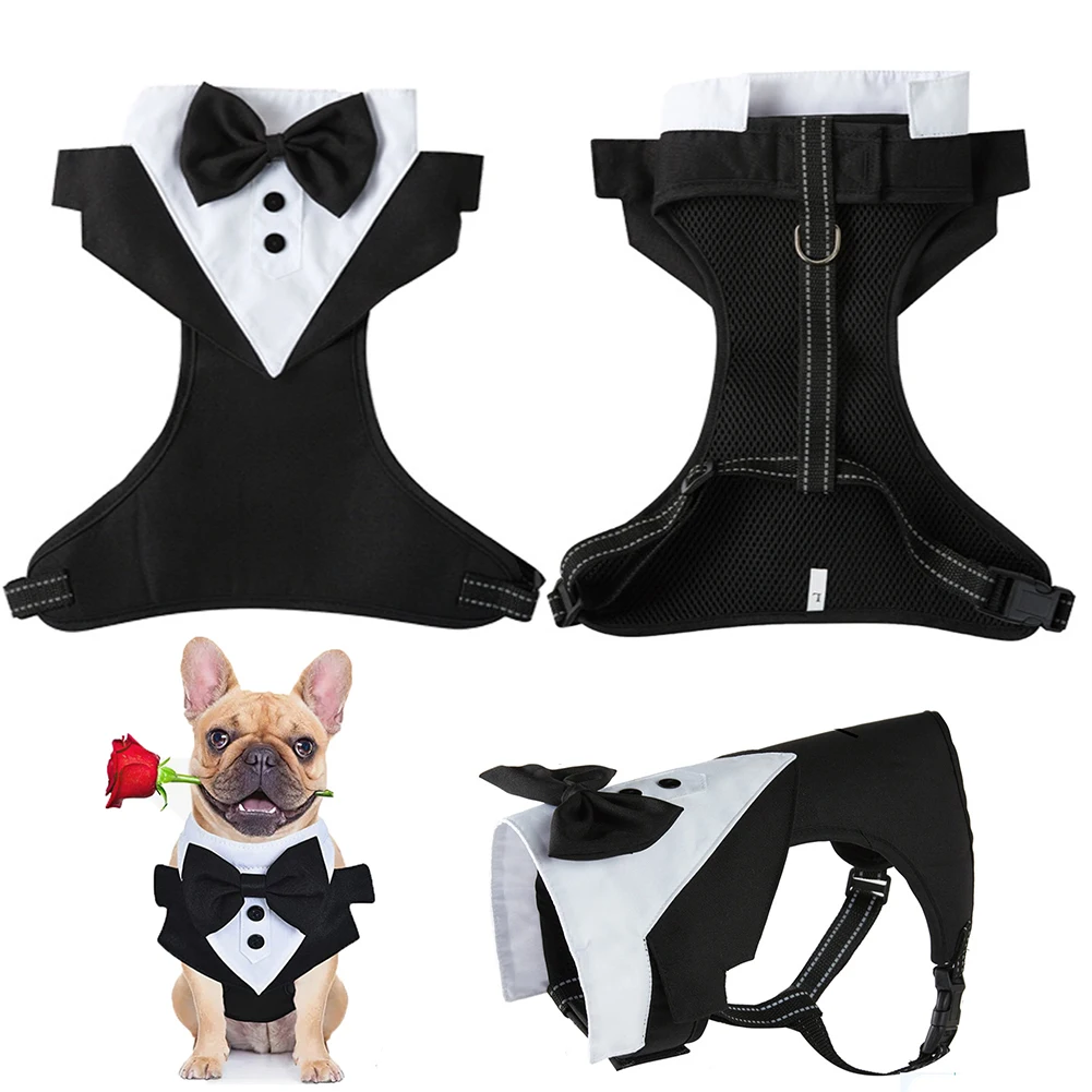 

Gentleman Dog Clothes Pets Harness Vest Chest Strap Formal Shirt For Small Dogs Wedding Party Suit Bowtie Tuxedo Puppy Costume