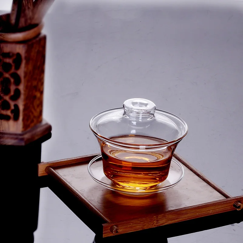 160Ml Glass Tureen Handmade Heat Resistant Bowl Water Cup Lid Saucer Coffee Mug Tea Set