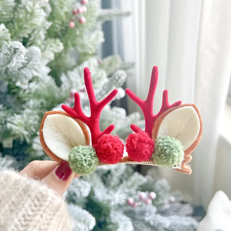 Christmas Antler Hair Clips Pendants Xmas Ornaments Merry Christmas Decor Gift for Girl Elk Hair Accessories Happy New Year