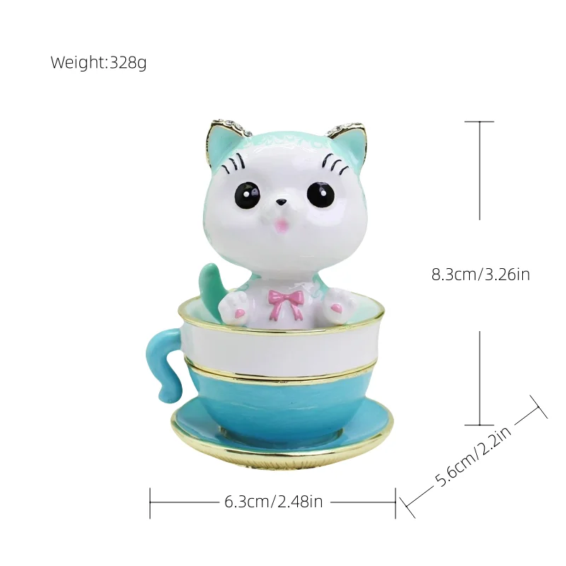 SHINNYGIFTS Niedliche Emaille-Kaffeekatzen-Metallbecher, Schmuckkästchen, handgefertigt, aufklappbar, dekoratives Ornament, Geschenk für Zuhause, Büro, Dekoration – Detail 20