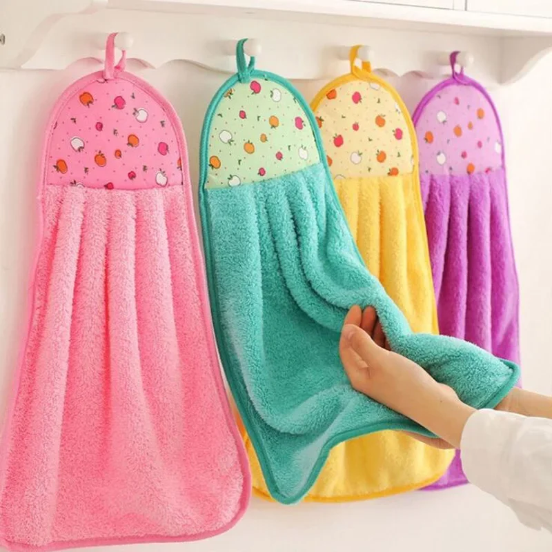 30*38cm Coral Velvet Bathroom Supplies Soft Hand Towel Absorbent Cloth Dishcloths Hanging Cloth Kitchen Accessories