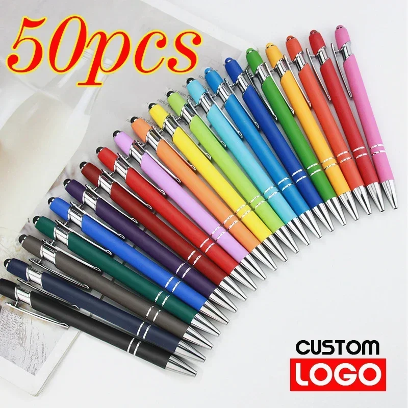 

Light School Logo Text Engraving Advertising Touch Metal Screen Laser Custom 50pcs Pen Office Ballpoint