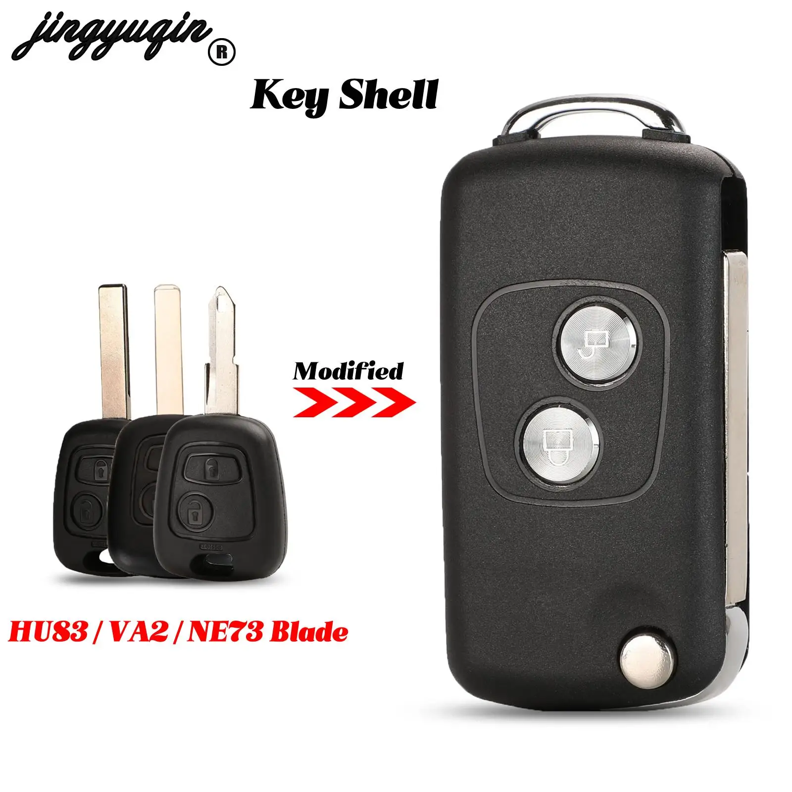 

jingyuqin Modified Flip Remote Car Key Shell Fob For Peugeot 206 306 307 107 For Citroen 2 Buttons Uncut HU83 VA2 NE73 Blade