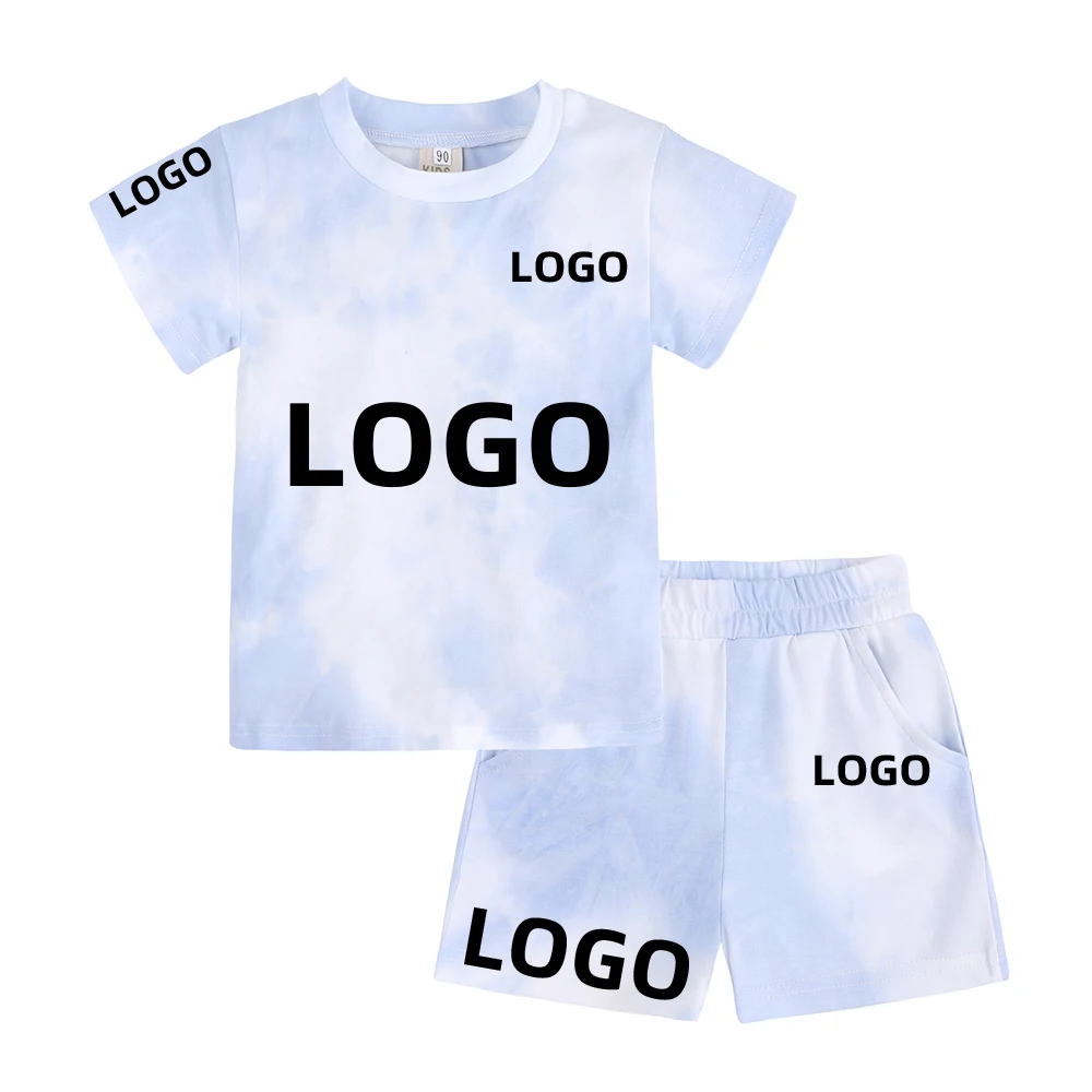 Little Girls Boys Tie-Dye Clothes Add Text Image Custom Personalized Sweatshirt Top+Elastic Waist Shorts Kids Loungewear Outfits athletic clothing sets	 Clothing Sets