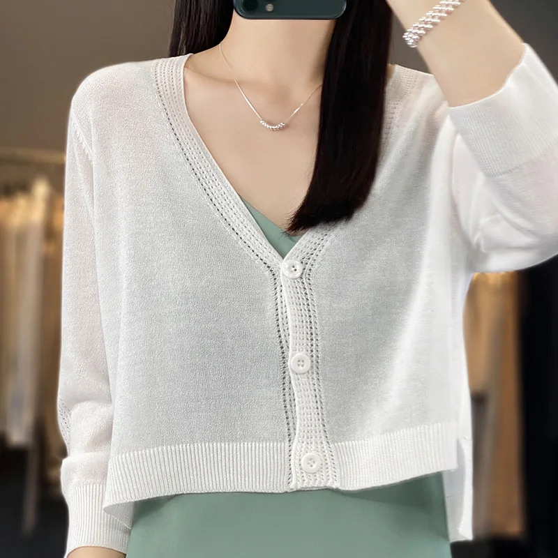 

Женские летние кардиганы с V-образным вырезом, льняные вязаные свитера, мягкие Джемперы для женщин, TR02, 2024
